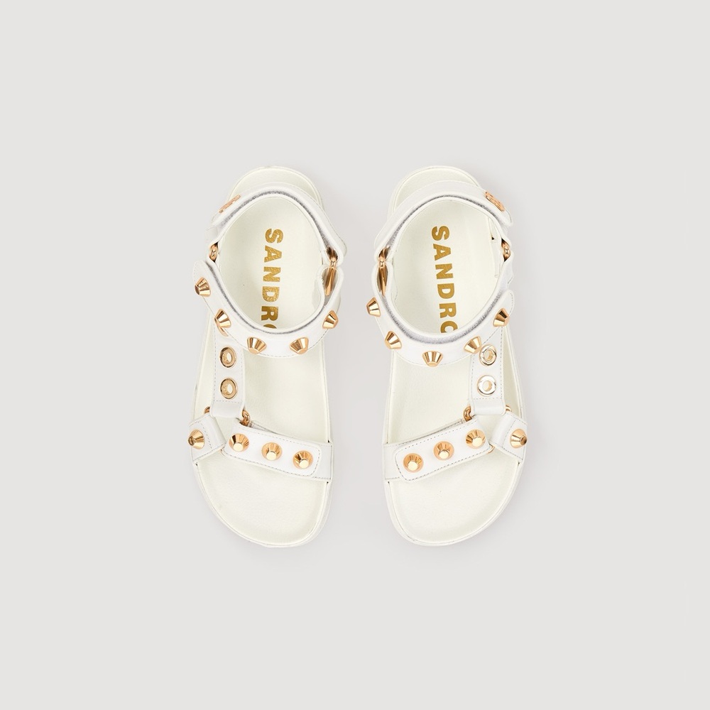 NIB Sandro Elympia Embellished Studded Leather Sandals Ecru White EU 36 Designer - Picture 1 of 13